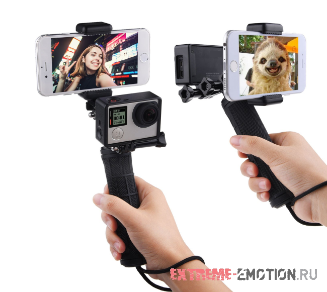 Универсальный двойной держатель для камеры GoPro и смартфона